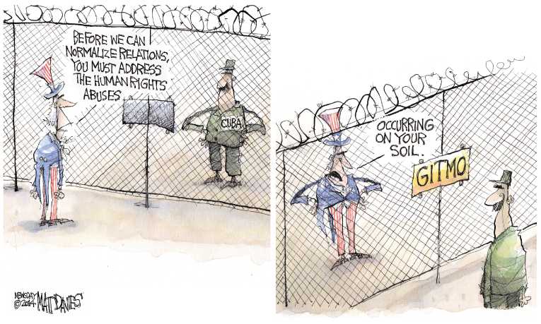 Political/Editorial Cartoon by Matt Davies, Journal News on US/Cuba Details Evolving