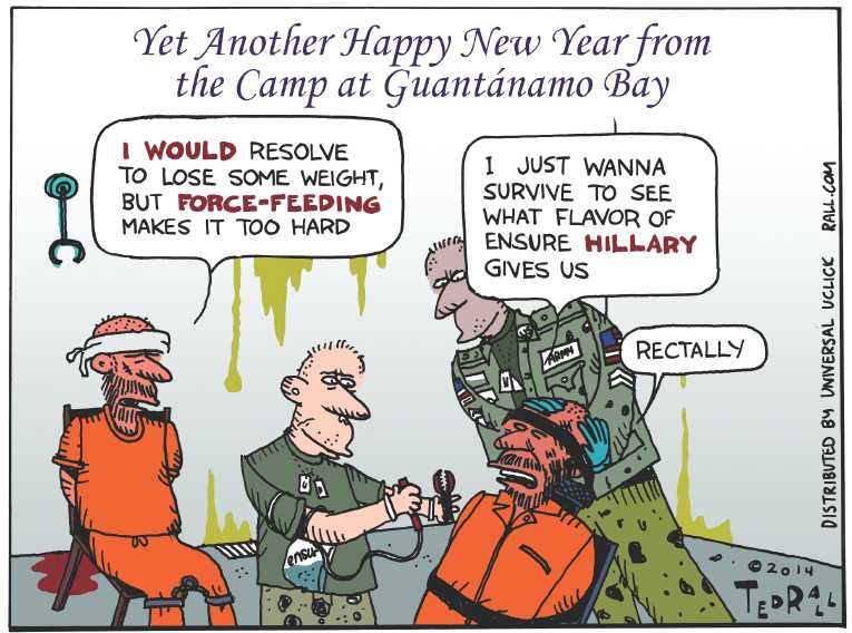 Political/Editorial Cartoon by Ted Rall on Americans Welcome in New Year