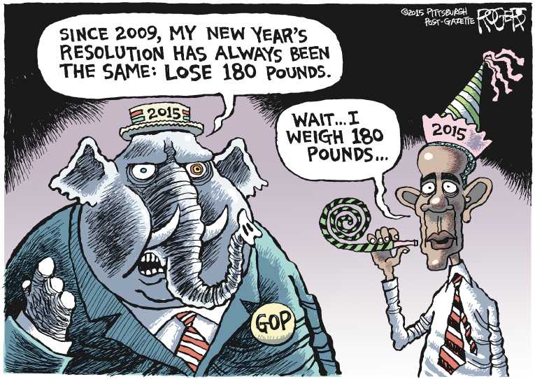 Political/Editorial Cartoon by Rob Rogers, The Pittsburgh Post-Gazette on Americans Welcome in New Year