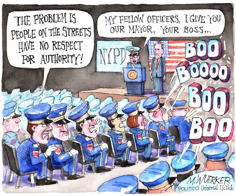 Political/Editorial Cartoon by Matt Wuerker, Politico on NYC Police Revolt