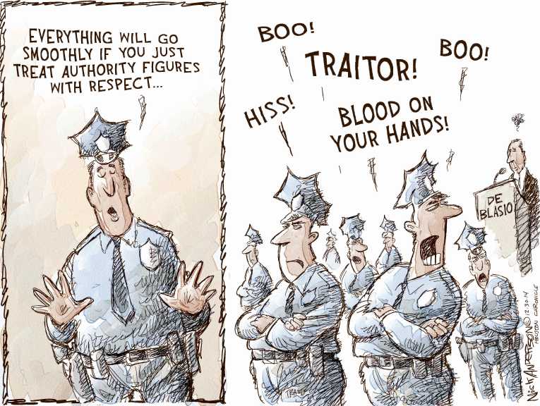 Political/Editorial Cartoon by Nick Anderson, Houston Chronicle on NYC Police Revolt