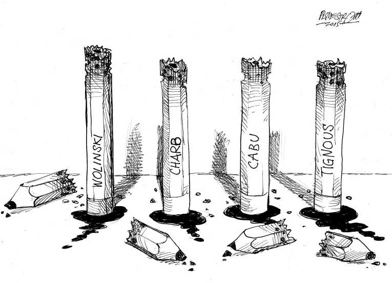 Political/Editorial Cartoon by Petar Pismestrovic, Kleine Zeitung, Austria on Massacre at Magazine Kills 12