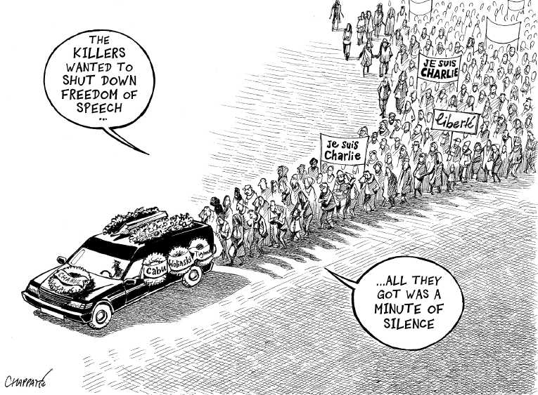 Political/Editorial Cartoon by Patrick Chappatte, International Herald Tribune on Millions March In France