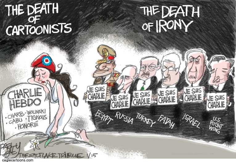 Political/Editorial Cartoon by Pat Bagley, Salt Lake Tribune on Millions March In France