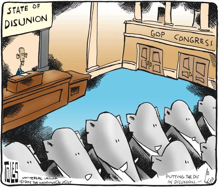 Political/Editorial Cartoon by Tom Toles, Washington Post on State of Union Speech Fiery