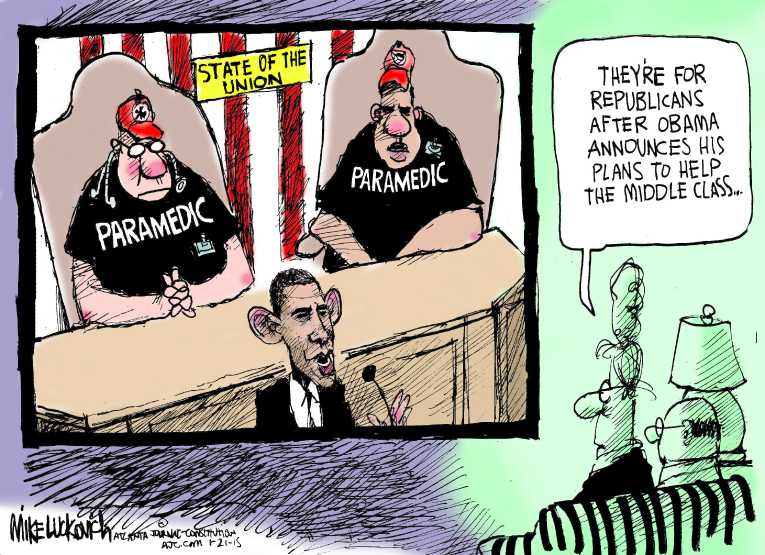 Political/Editorial Cartoon by Mike Luckovich, Atlanta Journal-Constitution on State of Union Speech Fiery