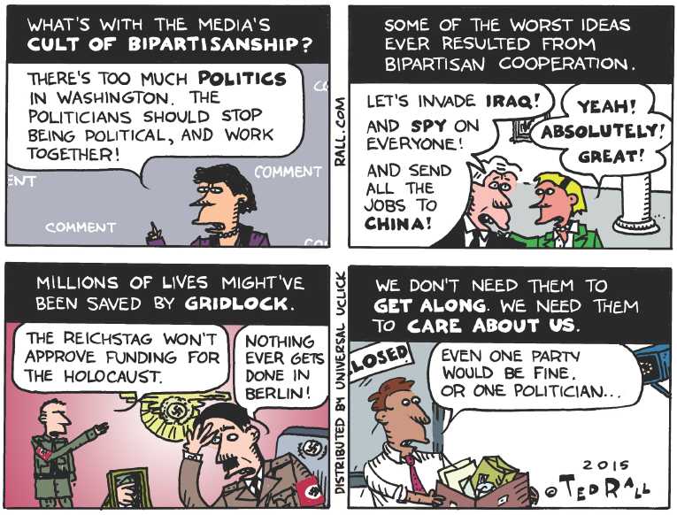 Political/Editorial Cartoon by Ted Rall on President, GOP at Odds