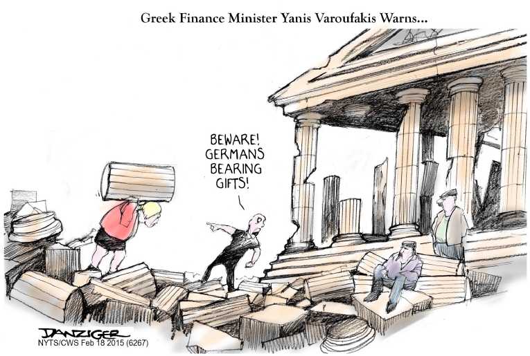 Political/Editorial Cartoon by Jeff Danziger, CWS/CartoonArts Intl. on Greece Considers Breaking Free