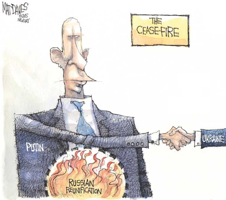 Political/Editorial Cartoon by Matt Davies, Journal News on Ceasefire Reached in Ukraine