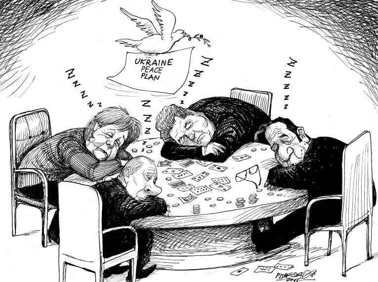 Political/Editorial Cartoon by Petar Pismestrovic, Kleine Zeitung, Austria on Ceasefire Reached in Ukraine