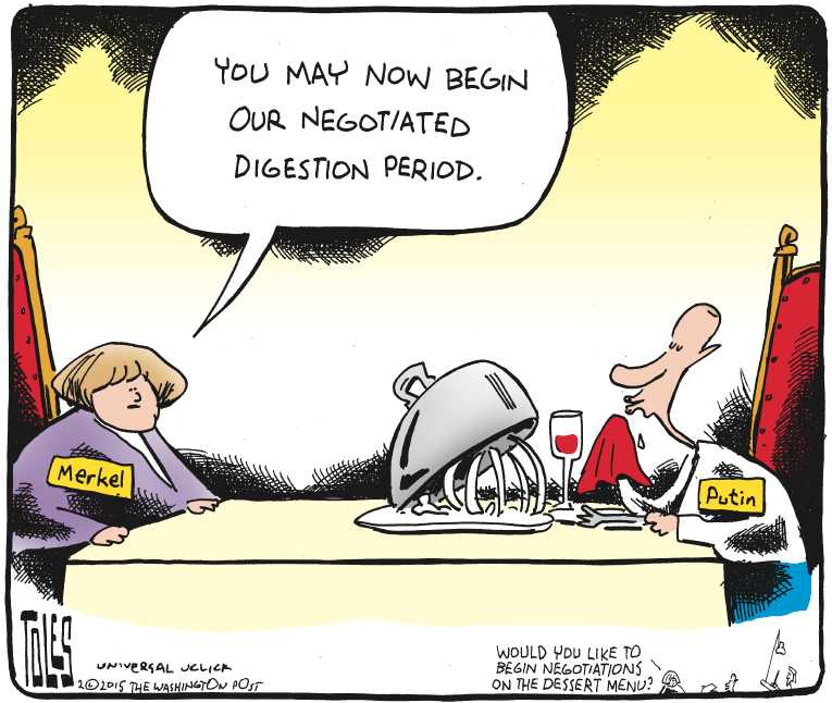Political/Editorial Cartoon by Tom Toles, Washington Post on Ceasefire Reached in Ukraine