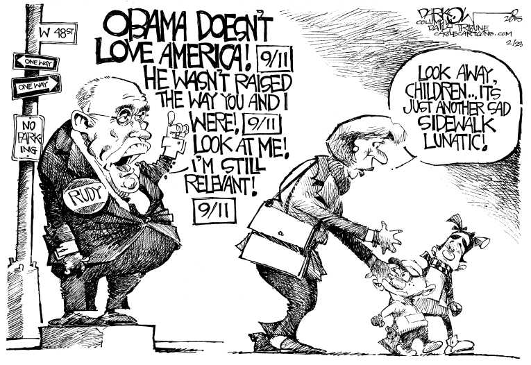 Political/Editorial Cartoon by John Darkow, Columbia Daily Tribune, Missouri on Guiliani Blasts President