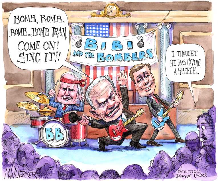 Political/Editorial Cartoon by Matt Wuerker, Politico on Netanyahu Wows GOP