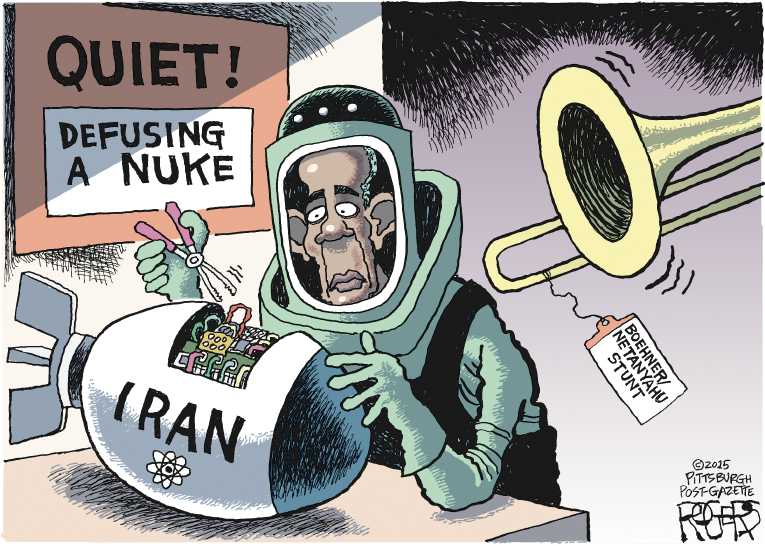 Political/Editorial Cartoon by Rob Rogers, The Pittsburgh Post-Gazette on Netanyahu Wows GOP