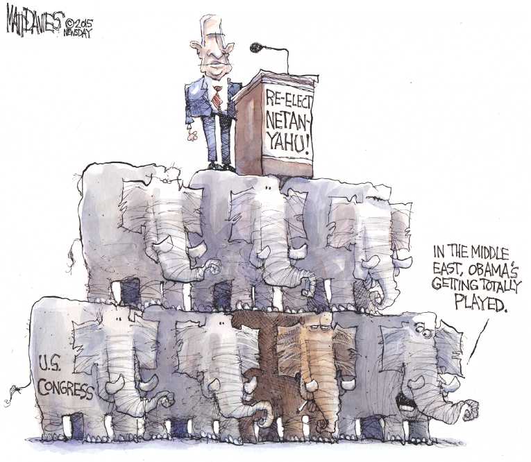 Political/Editorial Cartoon by Matt Davies, Journal News on Netanyahu Wows GOP