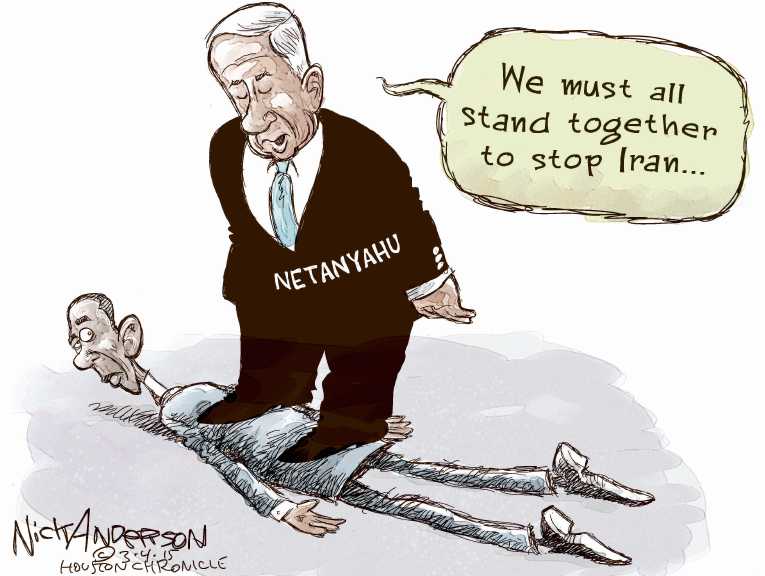 Political/Editorial Cartoon by Nick Anderson, Houston Chronicle on Netanyahu Wows GOP