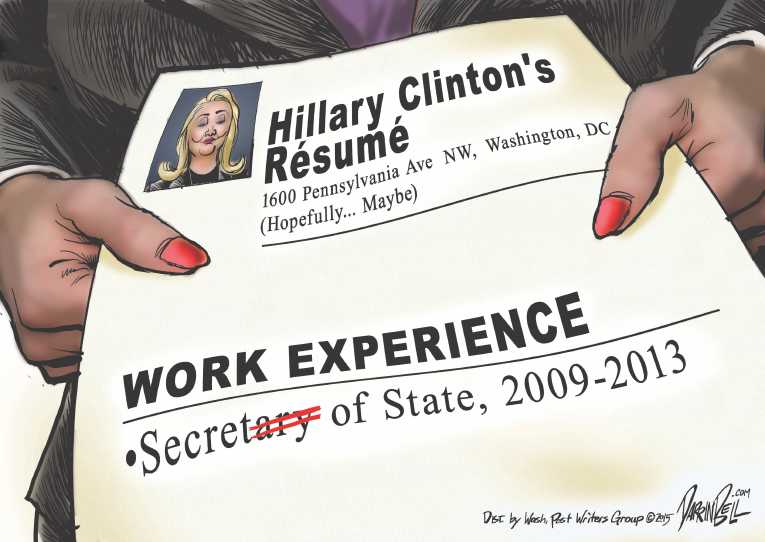 Political/Editorial Cartoon by Darrin Bell, Washington Post Writers Group on Hillary Denies Wrongdoing