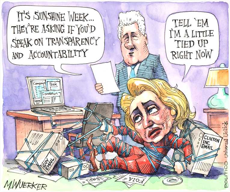 Political/Editorial Cartoon by Matt Wuerker, Politico on Hillary Denies Wrongdoing