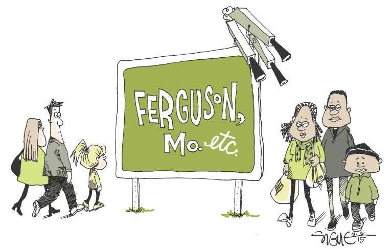 Political/Editorial Cartoon by Signe Wilkinson, Philadelphia Daily News on Ferguson Police Force Blasted