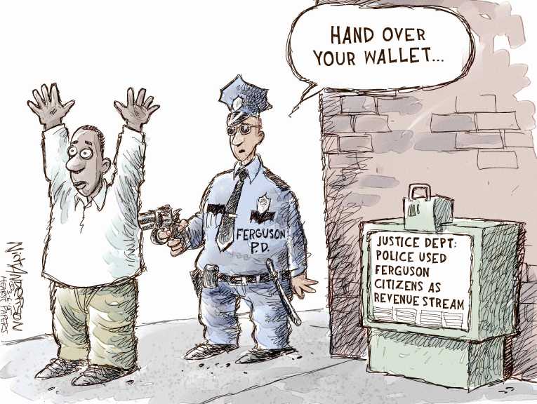 Political/Editorial Cartoon by Nick Anderson, Houston Chronicle on Ferguson Police Force Blasted