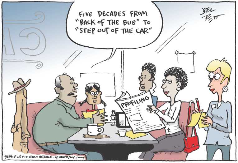 Political/Editorial Cartoon by Joel Pett, Lexington Herald-Leader, CWS/CartoonArts Intl. on Ferguson Police Force Blasted