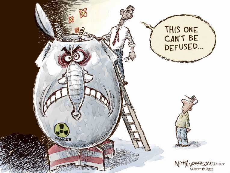 Political/Editorial Cartoon by Nick Anderson, Houston Chronicle on Senate Republicans Warn Iran