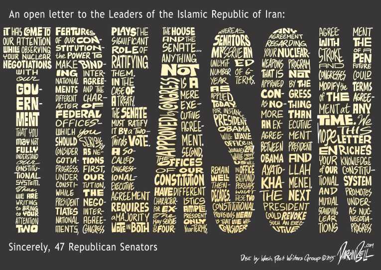 Political/Editorial Cartoon by Darrin Bell, Washington Post Writers Group on Senate Republicans Warn Iran