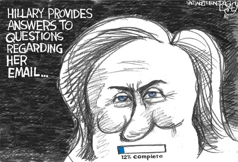 Political/Editorial Cartoon by Pat Bagley, Salt Lake Tribune on Hillary Reassures Nation