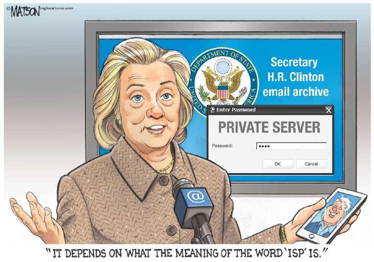 Political/Editorial Cartoon by RJ Matson, Cagle Cartoons on Hillary Reassures Nation