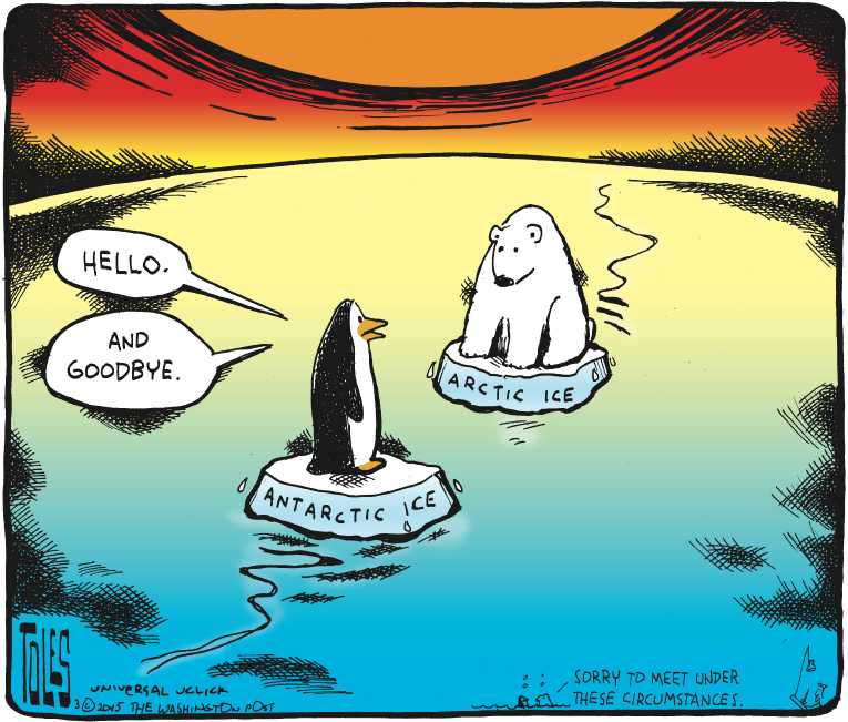 Political/Editorial Cartoon by Tom Toles, Washington Post on Ice Caps Melting