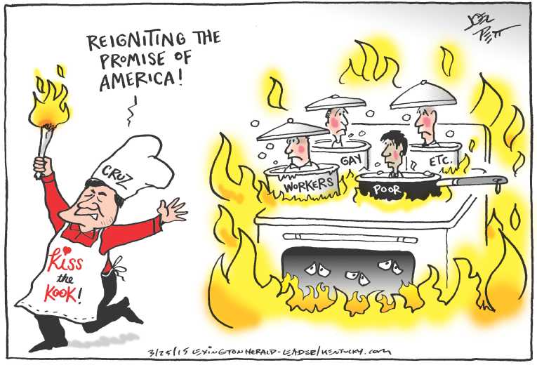 Political/Editorial Cartoon by Joel Pett, Lexington Herald-Leader, CWS/CartoonArts Intl. on Cruz Answers God’s Prayers