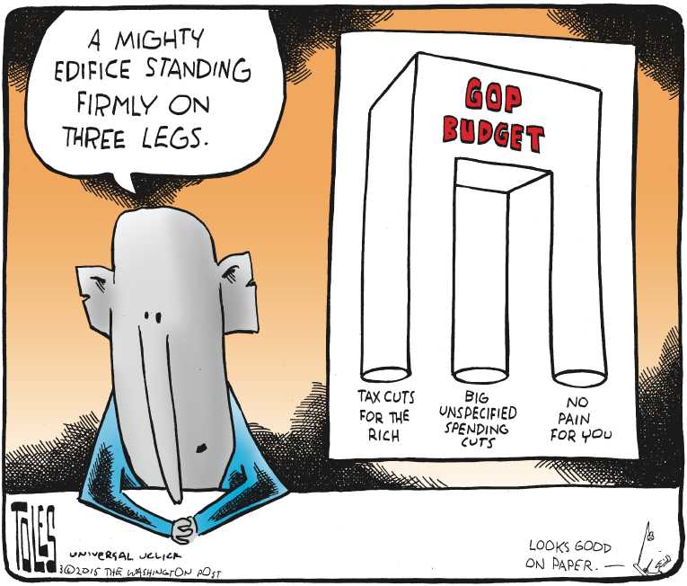 Political/Editorial Cartoon by Tom Toles, Washington Post on Republicans Unveil Budget