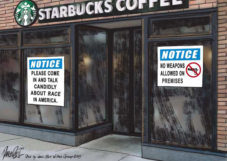 Political/Editorial Cartoon by Darrin Bell, Washington Post Writers Group on Coffee Chain Goes for Broke