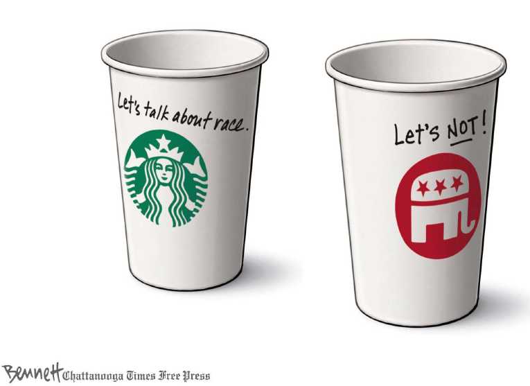 Political/Editorial Cartoon by Clay Bennett, Chattanooga Times Free Press on Coffee Chain Goes for Broke