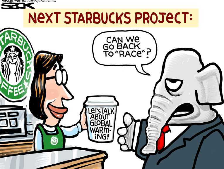 Political/Editorial Cartoon by Steve Sack, Minneapolis Star Tribune on Coffee Chain Goes for Broke