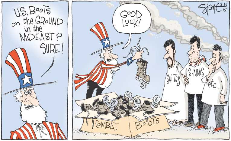 Political/Editorial Cartoon by Signe Wilkinson, Philadelphia Daily News on Mideast Conflicts Complicated
