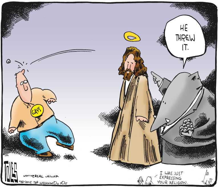 Political/Editorial Cartoon by Tom Toles, Washington Post on Indiana Legalizes Discrimination