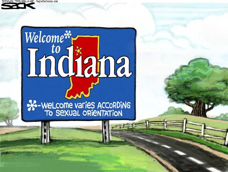 Political/Editorial Cartoon by Steve Sack, Minneapolis Star Tribune on Indiana Legalizes Discrimination