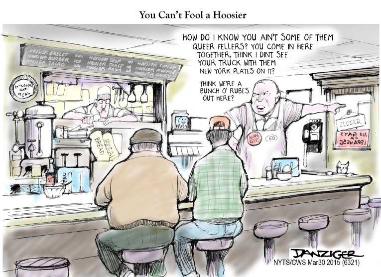 Political/Editorial Cartoon by Jeff Danziger, CWS/CartoonArts Intl. on Indiana Legalizes Discrimination