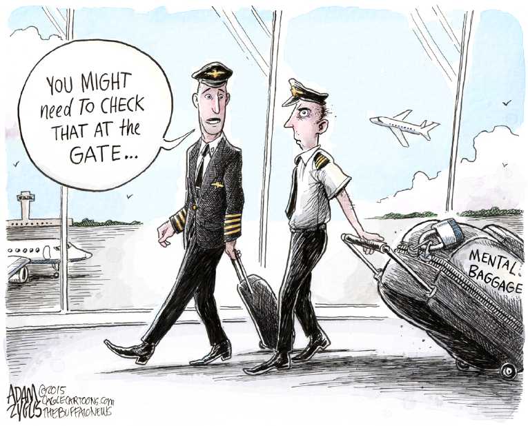 Political/Editorial Cartoon by Adam Zyglis, The Buffalo News on Co-Pilot Intentionally Crashes Jet