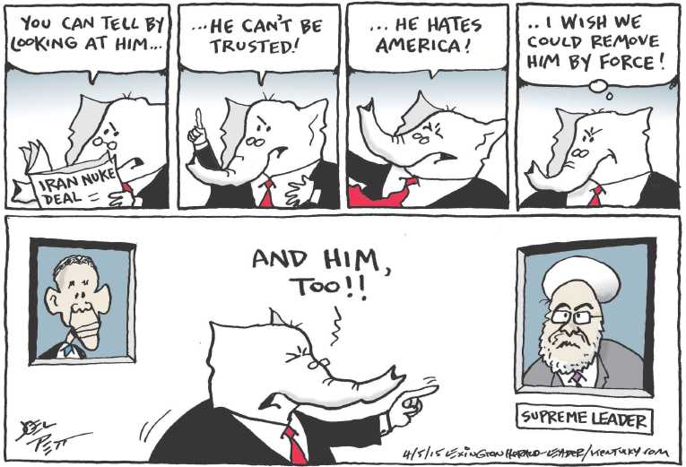 Political/Editorial Cartoon by Joel Pett, Lexington Herald-Leader, CWS/CartoonArts Intl. on Nuke Deal Reached With Iran