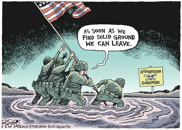 Political/Editorial Cartoon by Rob Rogers, The Pittsburgh Post-Gazette on War Growing Complicated