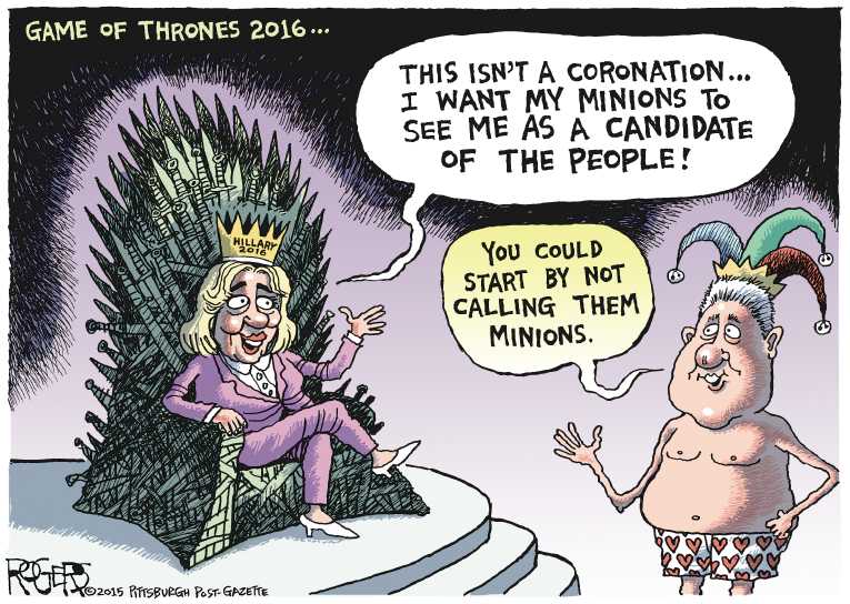Political/Editorial Cartoon by Rob Rogers, The Pittsburgh Post-Gazette on Clinton Announces Candidacy