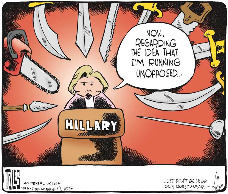 Political/Editorial Cartoon by Tom Toles, Washington Post on Clinton Announces Candidacy