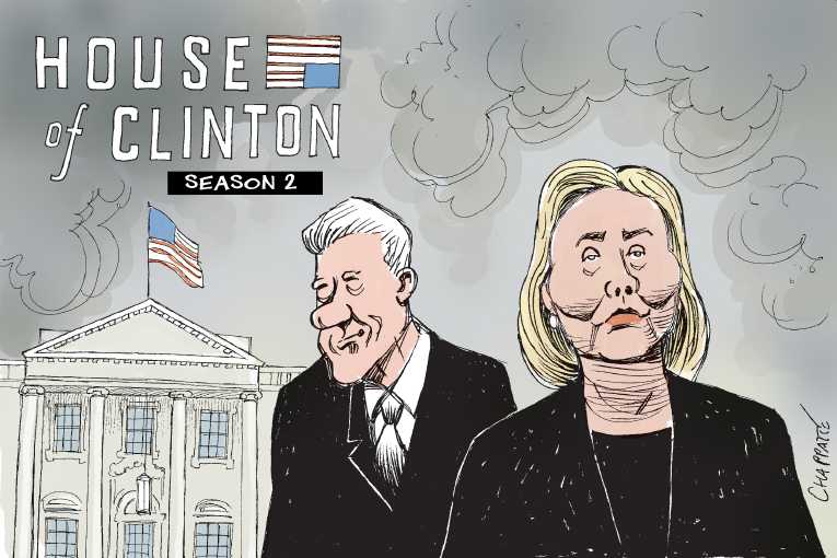 Political/Editorial Cartoon by Patrick Chappatte, International Herald Tribune on Clinton Announces Candidacy