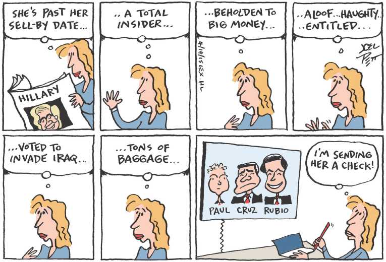 Political/Editorial Cartoon by Joel Pett, Lexington Herald-Leader, CWS/CartoonArts Intl. on Clinton Announces Candidacy