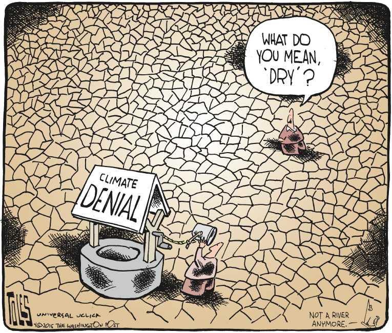 Political/Editorial Cartoon by Tom Toles, Washington Post on GOP Doubts Climate Change