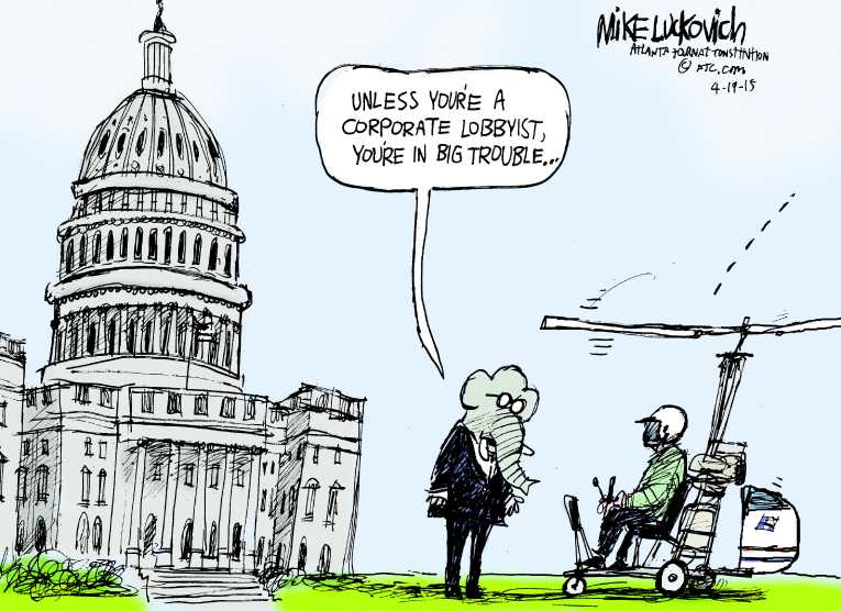 Political/Editorial Cartoon by Mike Luckovich, Atlanta Journal-Constitution on Man Protests Money in Politics