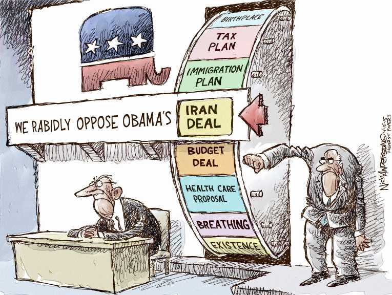 Political/Editorial Cartoon by Nick Anderson, Houston Chronicle on GOP Targets Obama