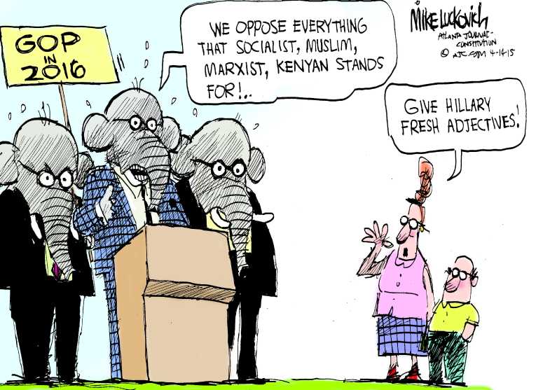 Political/Editorial Cartoon by Mike Luckovich, Atlanta Journal-Constitution on GOP Targets Obama